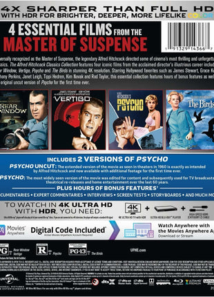 Alfred Hitchcock Classics Collection (4K Ultra HD/Blu-ray): Rear Window / Vertigo / Psycho / The Birds