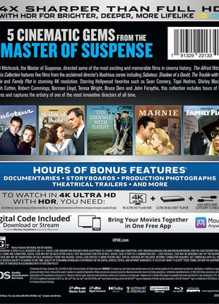 Alfred Hitchcock Classics Collection Vol. 2 (4K Ultra HD/Blu-ray): Saboteur / Shadow Of A Doubt / The Trouble With Harry / Marnie / Family Plot