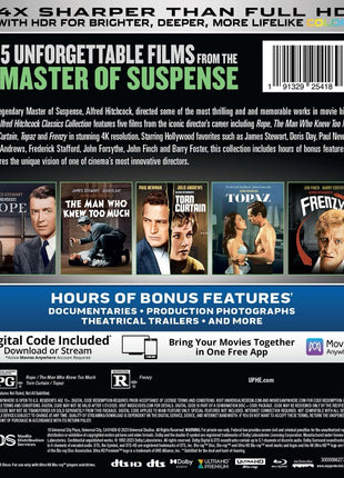 Alfred Hitchcock Classics Collection Vol. 3 (4K Ultra HD/Blu-ray): Rope / The Man Who Knew Too Much / Torn Curtain / Topaz / Frenzy